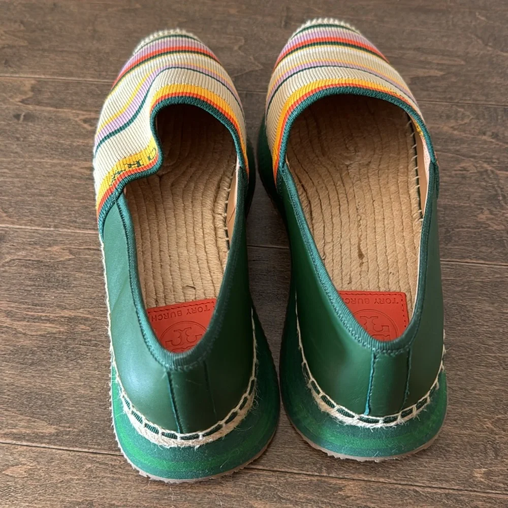 Tory Burch Daisy Mixed Material Striped Slip-on Sneaker/Espadrille Size 8.